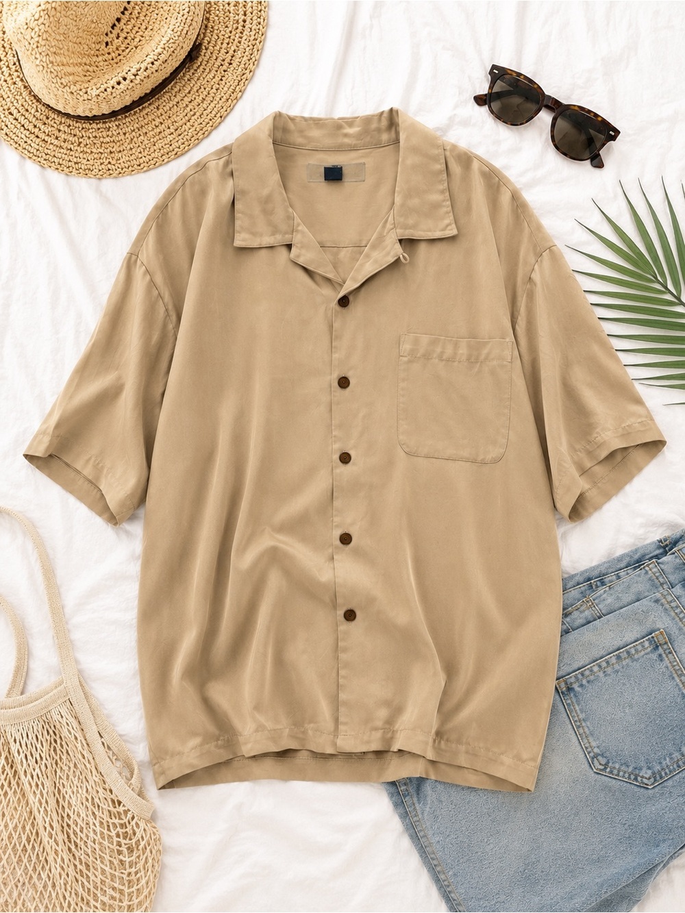 Tommy Bahama Men’s 100% Silk Camp Shirt XL Cream Beige Button Up Resort Style